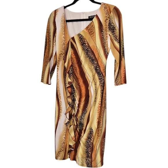 Michael Tyler Stylish Brown Patterned Dress Size Small - Picture 8 of 12